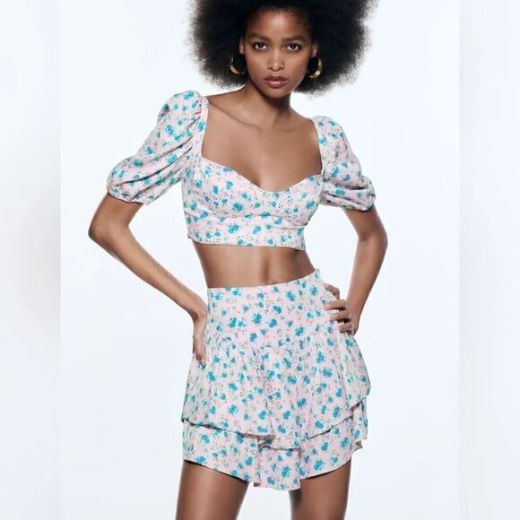 ZARA FLORAL SATIN EFFECT RUFFLED SKIRT - Picture 14 of 15